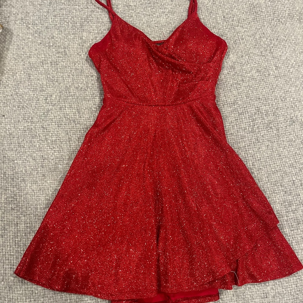 Taylor Swift Red Glitter Sparkly V Neck Dress